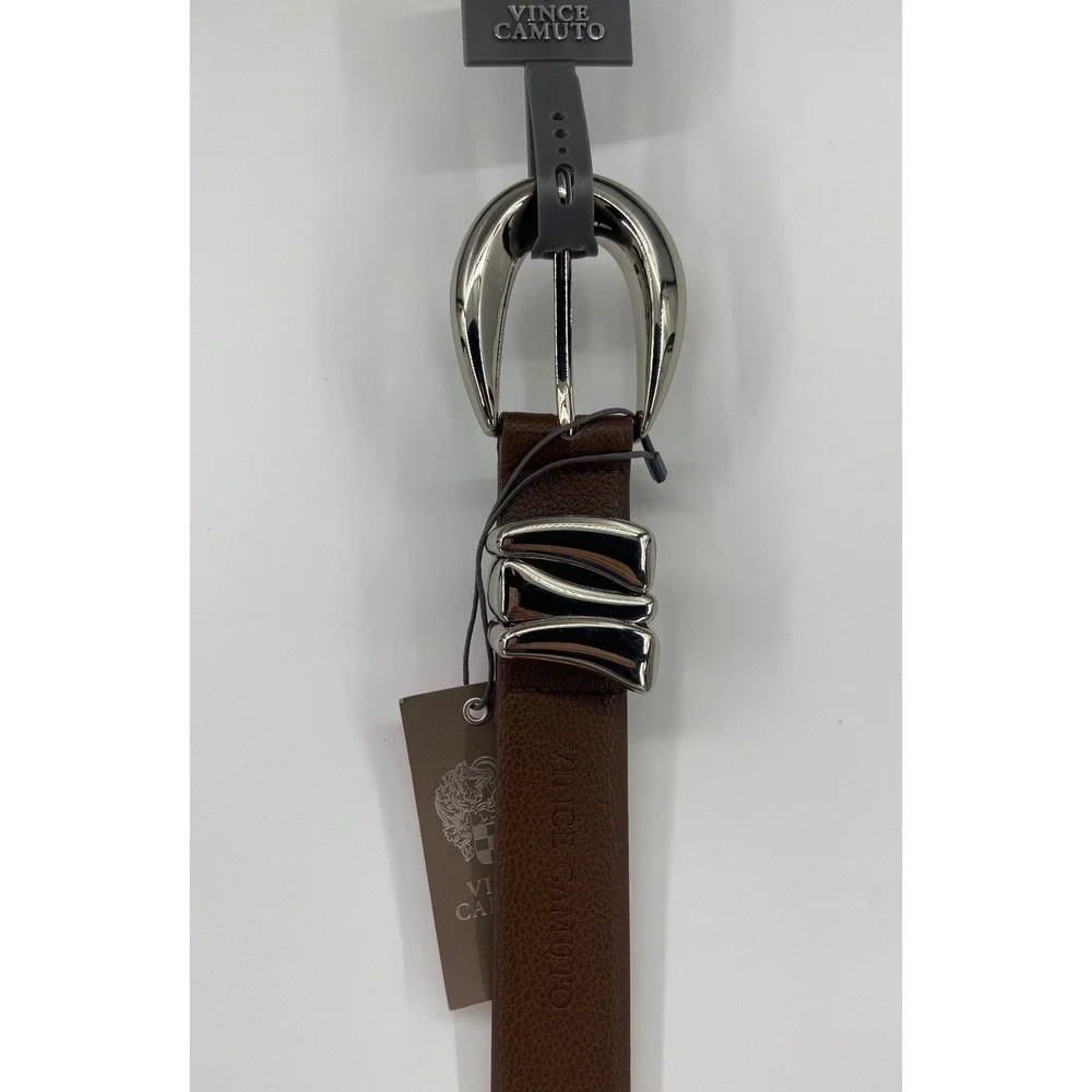 Vince Camuto Womens Brown Pebbled Belt Silver Horseshoe Buckle VB112507 Size S